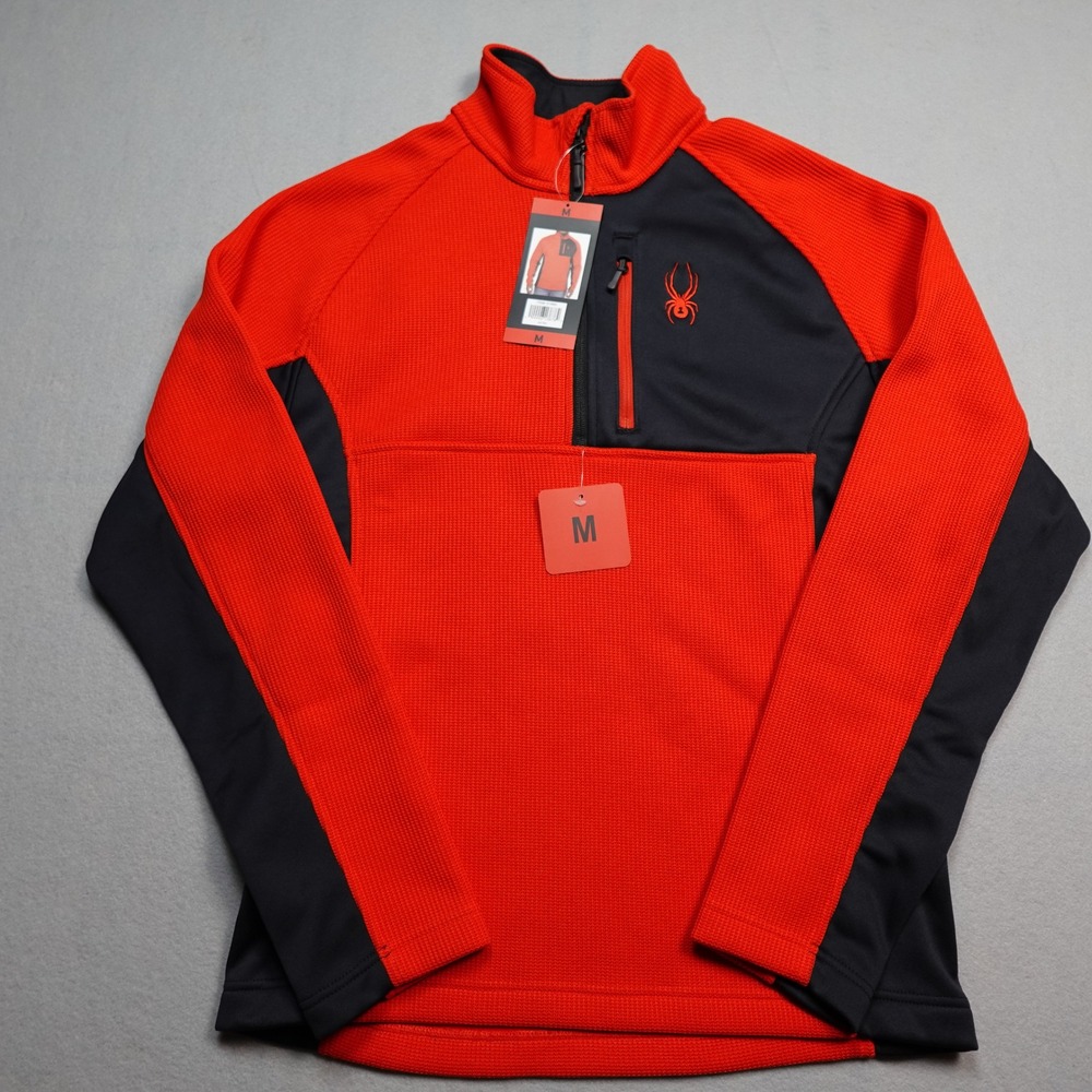 Spyder 1/4 Zip Pullover Mens Size M Red Black Waffle Knit Activewear 1619902
